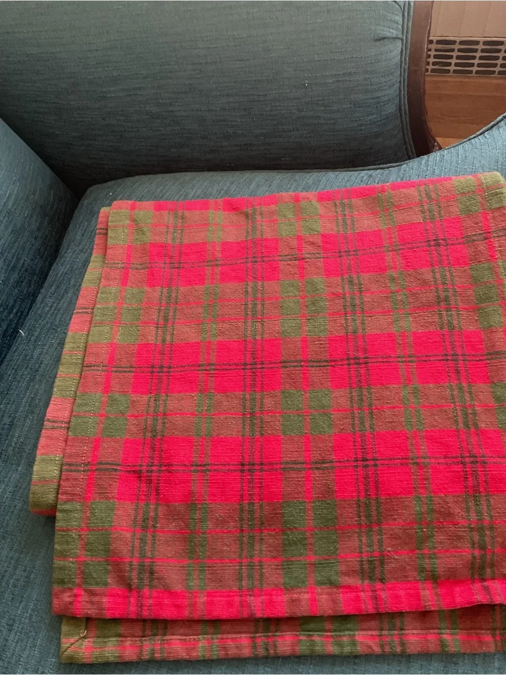 Crate&Barrel Red and Green Plaid table runner